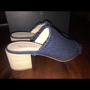 Pelle Moda Dark Denim Indigo Blue Frayed Heeled Shoe